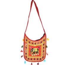 Maroon Embroidered Elephant Sling Bag