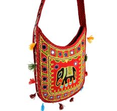 Maroon Embroidered Elephant Sling Bag