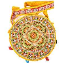 Yellow Hand Embroidered Sling Bag Round Shape