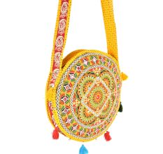 Yellow Hand Embroidered Sling Bag Round Shape