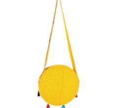Yellow Hand Embroidered Sling Bag Round Shape
