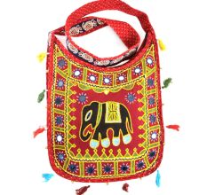 Red Embroidered Elephant Sling Bag