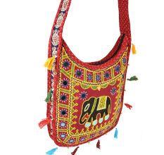 Red Embroidered Elephant Sling Bag