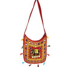 Red Embroidered Elephant Sling Bag