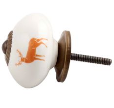 Orange Standing Rein Deer Pattern Ceramic Cabinet Knob Online