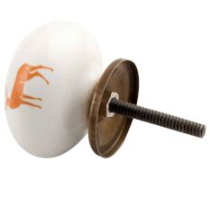 Orange Standing Rein Deer Pattern Ceramic Cabinet Knob Online
