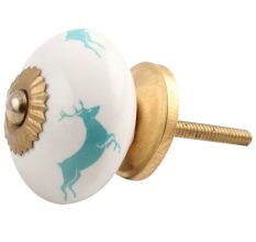 Sea Green Running Rein Deer Pattern Ceramic Drawer Knob Online