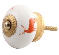 Dark Orange Standing Rein Deer Pattern Ceramic Cabinet Knob Online