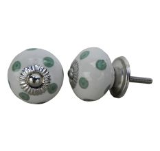 White Smoky Green Polka Ceramic Furniture Knob