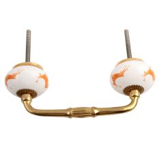Orange Running Rein Deer Pattern Ceramic Bridge Handle