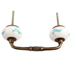 Sea Green Running Rein Deer Pattern Ceramic Bridge Handle