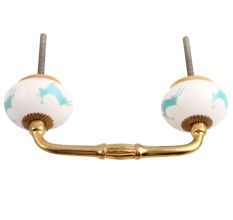 Sea Green Running Rein Deer Pattern Ceramic Bridge Handle