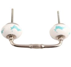 Sea Green Running Rein Deer Pattern Ceramic Bridge Handle