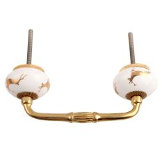 Golden Running Rein Deer Pattern Ceramic Bridge Handle