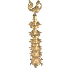 Bronze Peacock on Turtle Five Layered Oil Lamp