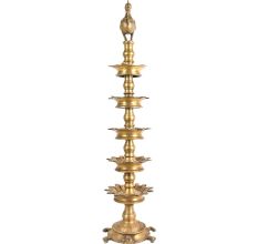 Bronze Peacock on Turtle Five Layered Oil Lamp