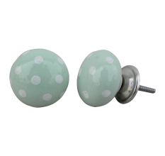 Light Green White Polka Ceramic Knob