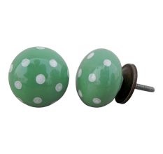 Jade Green White Dot Ceramic Almirah Knob