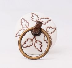 Brown Leaf Etched Big Ceramic Flat Dresser Knob Online