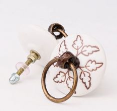 Brown Leaf Etched Big Ceramic Flat Dresser Knob Online