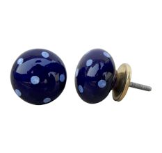 Navy Blue White Polka Round Knob