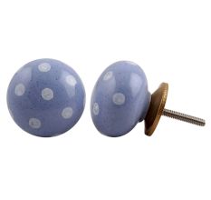 Slate Blue White Polka Potted Knob