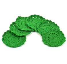 Green Round Woolen Handmade Coasters Pack of 6