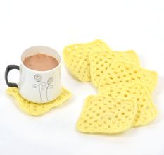 Yellow Square Handmade Woolen Coasters Pack Of 6