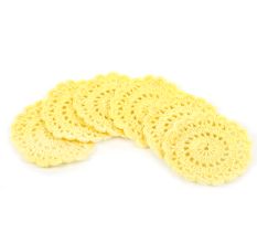 Yellow Round Handmade Woolen Coasters Pack Of 6