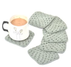 Grey Square Handmade Woolen Coasters Pack Of 6