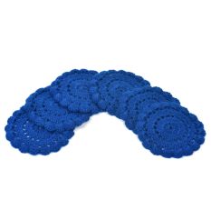 Dark Blue Round Woolen Handmade Coasters Pack Of 6