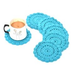 Turquoise Round Woolen Handmade Coasters Pack Of 6