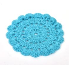 Turquoise Round Woolen Handmade Coasters Pack Of 6