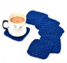 Dark Blue Square Handmade Woolen Coasters Pack Of 6