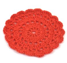 Red Round Handmade Woolen Coasters Pack Of 6
