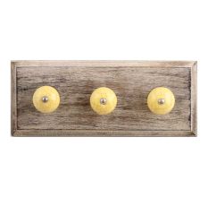 Yellow Pink Crackle Ceramic Wooden Hooks
