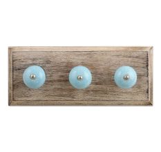 Sky Blue Crackle Ceramic Wooden Hooks