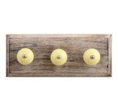 Light Yellow Crackle Ceramic Wooden Hooks