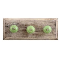 Pea Green Crackle Ceramic Wooden Hooks
