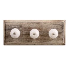 White Purple Crackle Ceramic Wooden Hooks