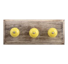 Yellow Black Crackle Ceramic Wooden Hooks