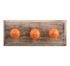 Orange Black Crackle Ceramic Wooden Hooks