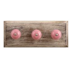Pink Crackle Ceramic Wooden Hooks