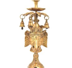 Lord Ganesha Face Mask Stand with Oil Lamp and Bell