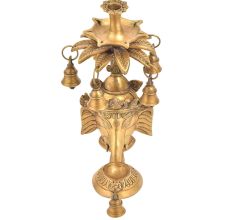 Lord Ganesha Face Mask Stand with Oil Lamp and Bell