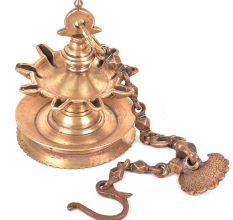Bronze Traditional Peacock on Brass Chain Hanging Diya