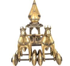 Brass Rath Driven by Two Horses Temple Toy