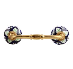 Navy Blue Flower Crackle Ceramic Bridge Handle