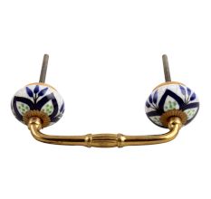 Navy Blue Flower Crackle Ceramic Bridge Handle