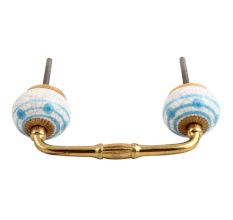 Blue Striped Dotted Cackle Ceramic Bridge Handle